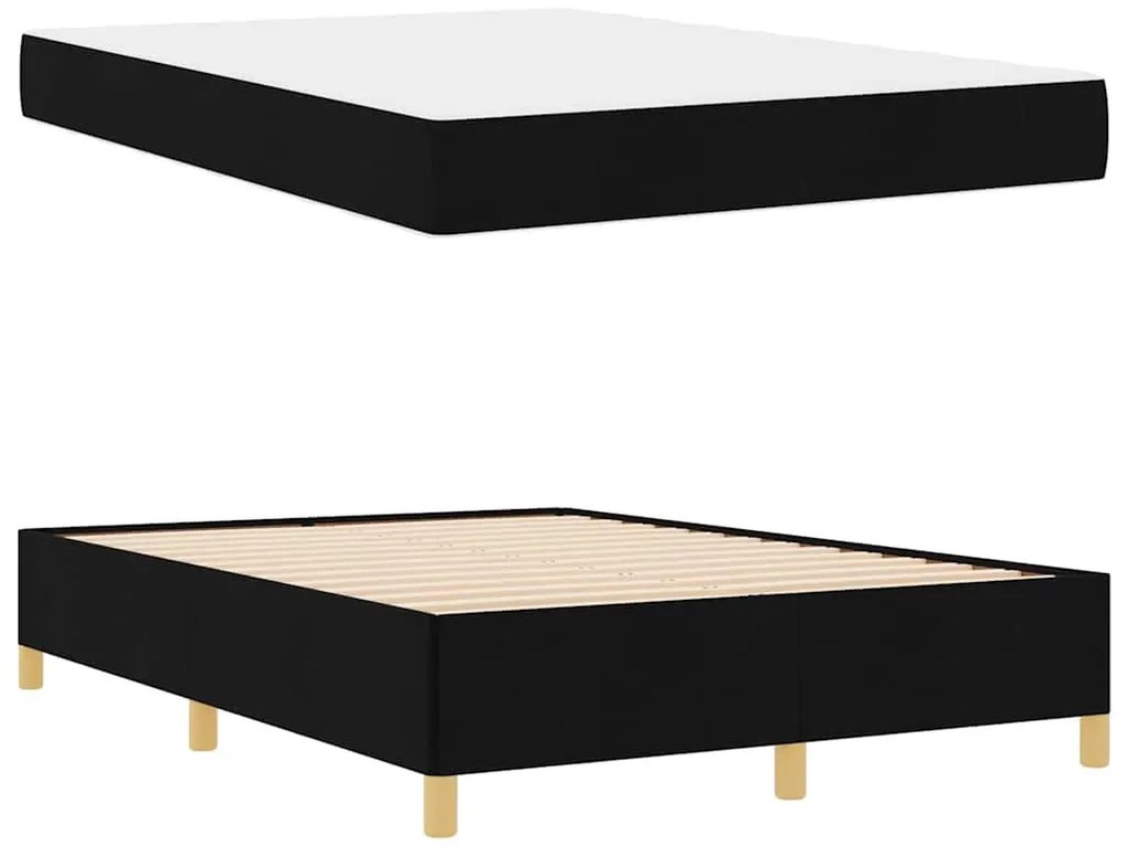 Boxrugós ágy Fekete és fehér és fekete 160 x 200 cm szövet