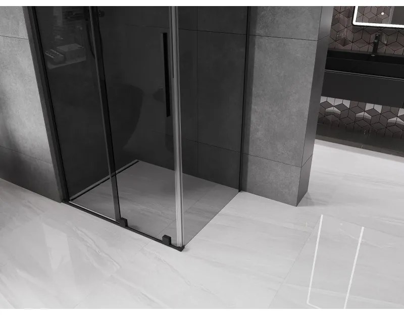 Mexen Velar, tolóajtós zuhanykabin 130 x 85 cm, 8mm szürke üveg, fekete matt, 871-130-085-41-70
