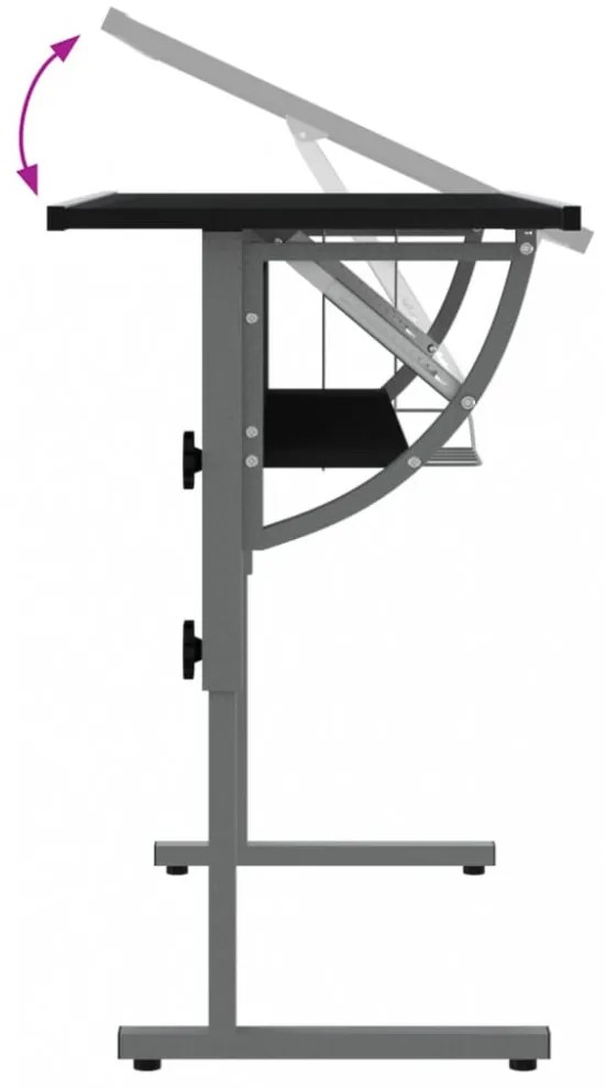 fekete-szürke szerelt fa és acél íróasztal 110x53x(58-87) cm