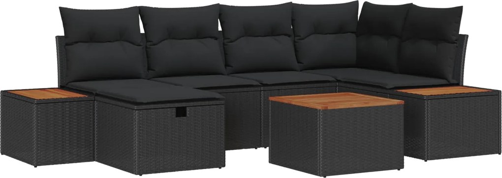 vidaXL Kerti Kanapé Szett 7 pcs Fekete 55 x 62 x 69 cm Poli rattan
