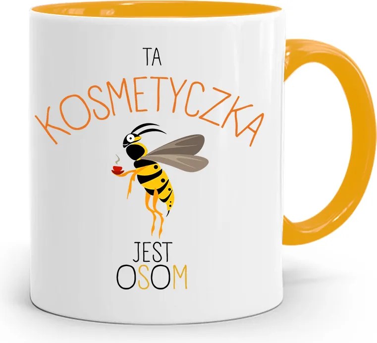 Sárga Bögre Kozmetikusnak Darázs Ajándék fényképes nyomtatással