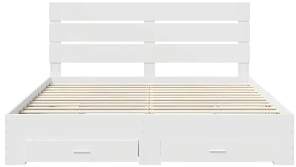 vidaXL Ágykeret fiókkal fejtámlával Fehér 180 x 200 cm Faanyag