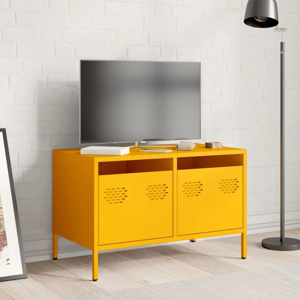 mustársárga hidegen hengerelt acél TV-szekrény 68x39x43,5 cm
