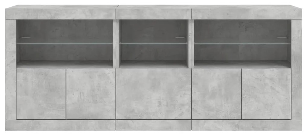 betonszürke tálalószekrény LED-világítással 162 x 37 x 67 cm