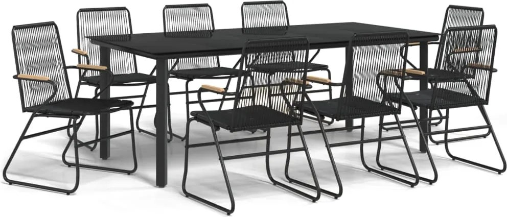 vidaXL 9 részes fekete PVC rattan kerti étkezőgarnitúra