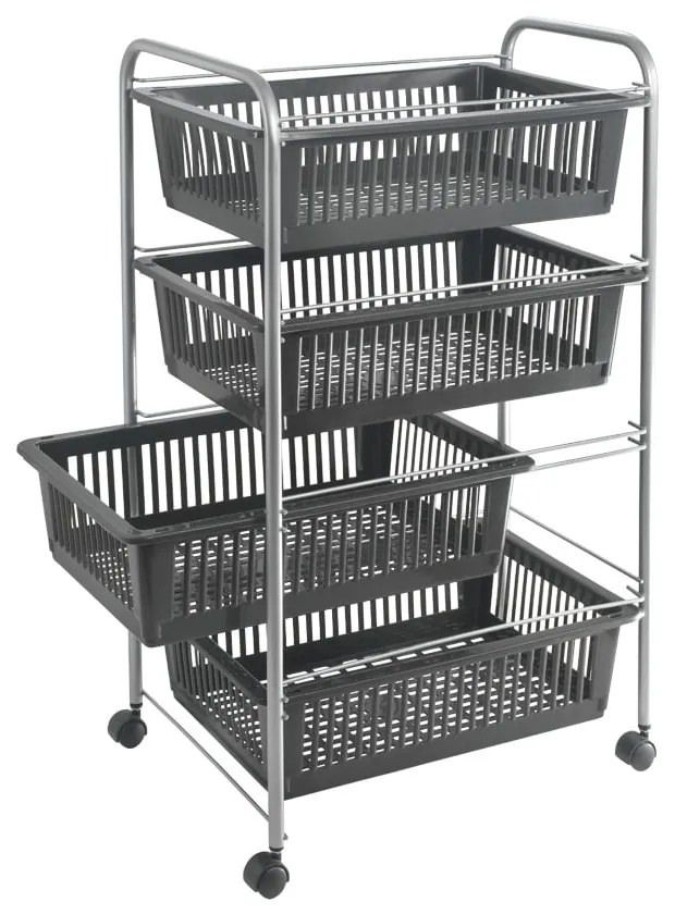 Sötétszürke-ezüstszínű gurulós polcos állvány 46x78 cm – Metaltex