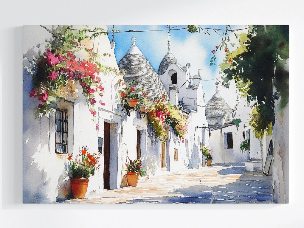 Canvas Vászonkép Olaszország Puglia Alberobello Trulli Házak Kilátás 120x80