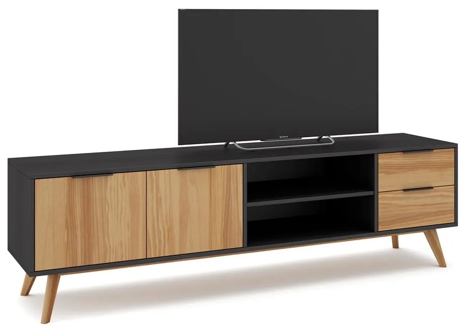 Fekete-natúr színű borovi fenyő TV-állvány 180x53 cm Lavis – Marckeric