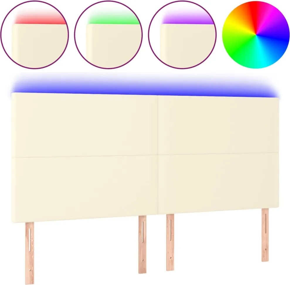krémszínű műbőr LED-es fejtámla 160x5x118/128 cm