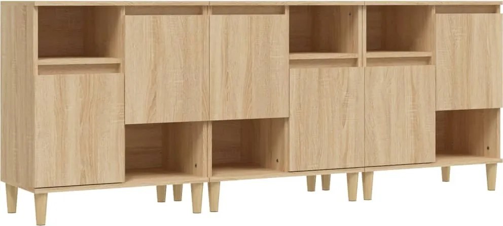 vidaXL 3 db sonoma tölgy színű szerelt fa tálalóasztal 60 x 35 x 70 cm