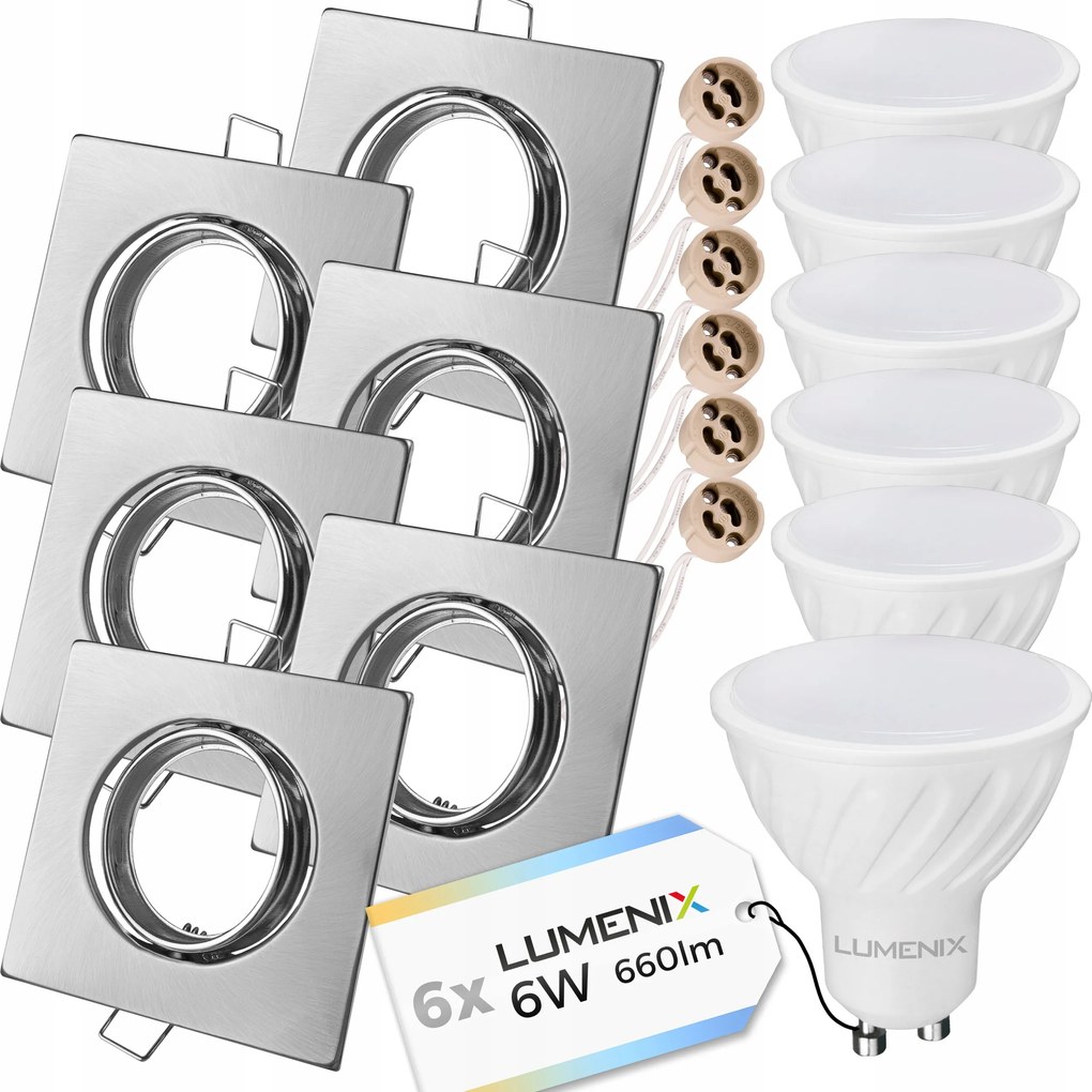 6x Led Szett 6W Lámpatest halogén Szatén Négyzet