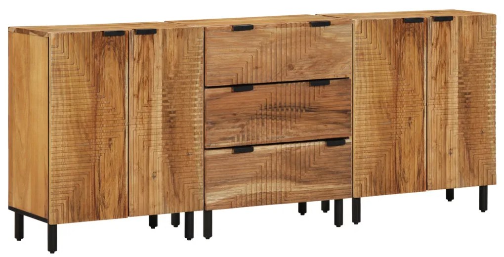 3 részes oldalszekrény barna 60x33x75 cm tömör akácfából