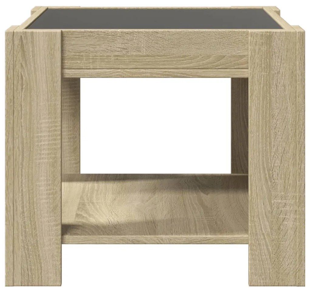 sonoma tölgy szerelt fa dohányzóasztal LED-del 53 x 53 x 45 cm