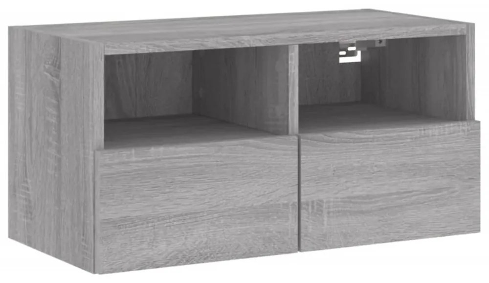 szürke sonoma színű szerelt fa fali TV-szekrény 60 x 30 x 30 cm