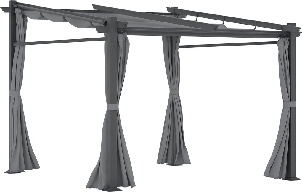 Outsunny Terasz Tető Pergola kb. 3x3m Terasz Borítás Kert Pavilon Alumínium, Falra Szerelhető, Állítható Tetővel, UV Védelemmel, Napvédelemmel Teraszr