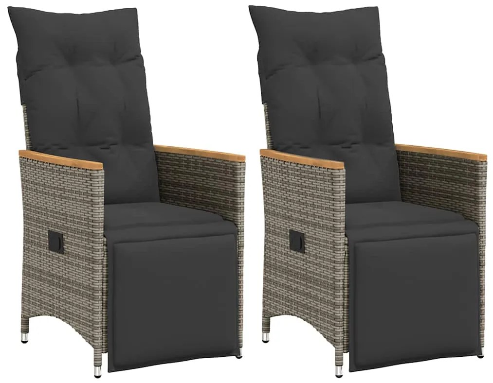 vidaXL 2 db szürke polyrattan dönthető kerti szék párnákkal