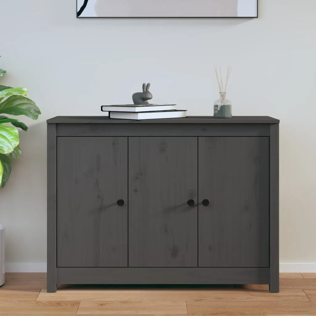 szürke tömör fenyőfa tálalószekrény 100 x 35 x 74 cm