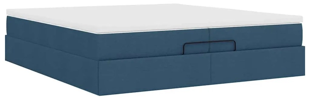 Ottomán ágykeret matracokkal kék 200x200cm szövet