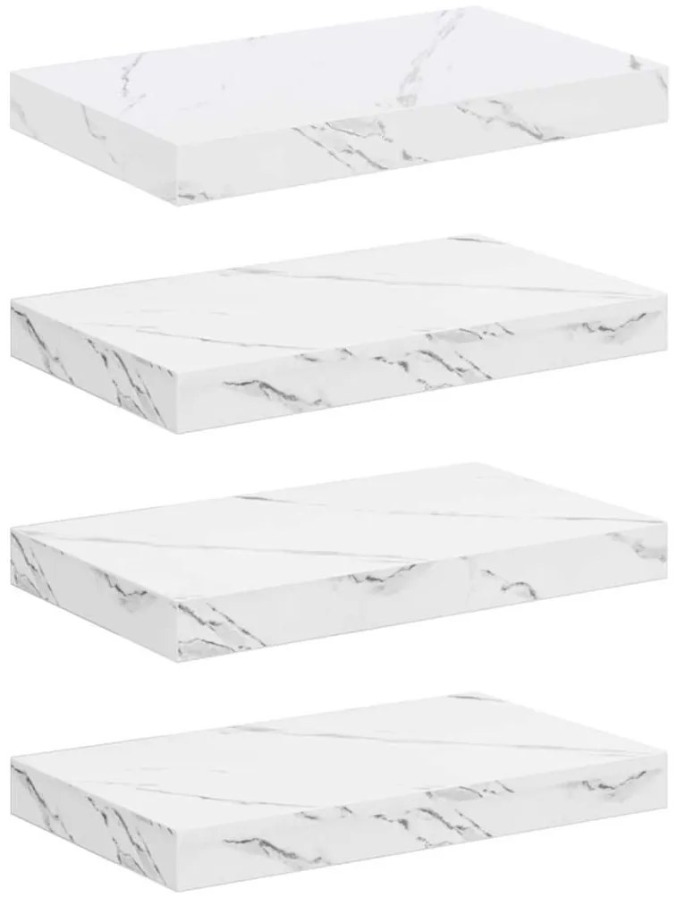 vidaXL Falpolc tárolóval 4 pcs Fehér márvány 40 x 23,5 x 4 cm Faanyag