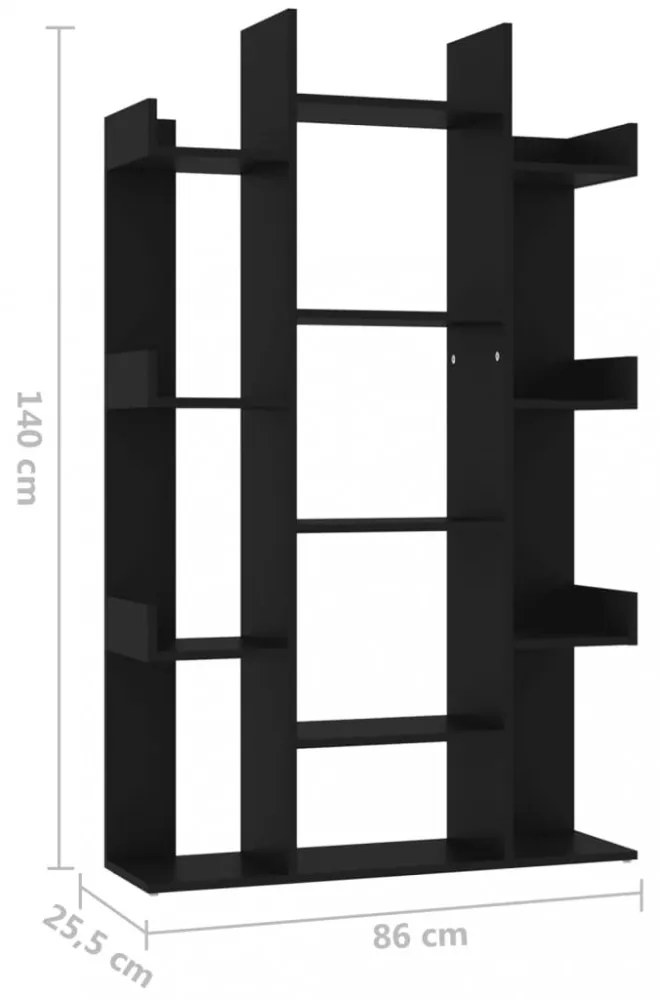 fekete szerelt fa könyvszekrény 86 x 25,5 x 140 cm