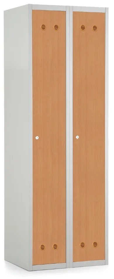 Fém szekrény faajtókkal, 60 x 50 x 180 cm, hengerzárral, bükkfa