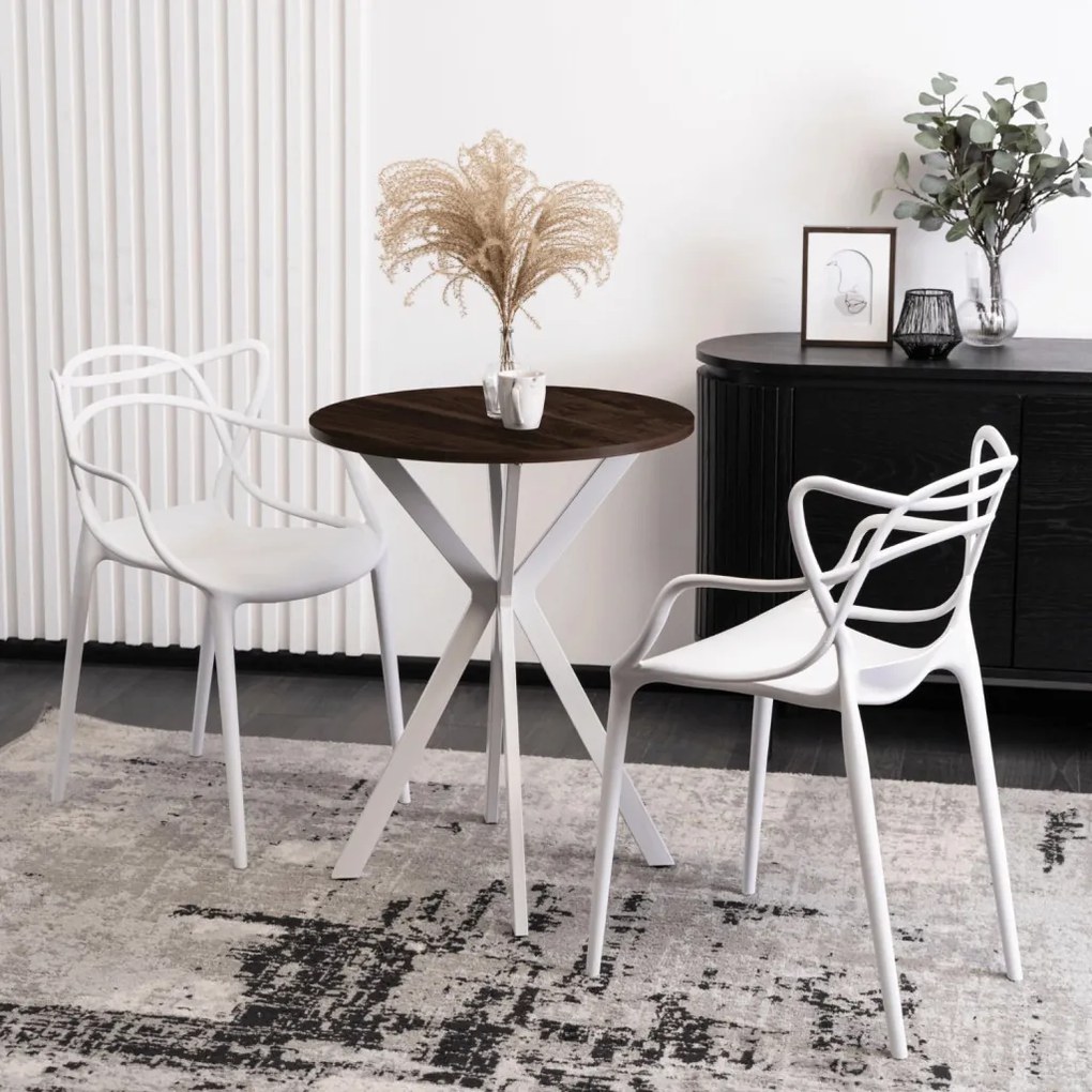 Kerek Étkezőasztal Dió/Fehér Színben. LAUREN 60 cm