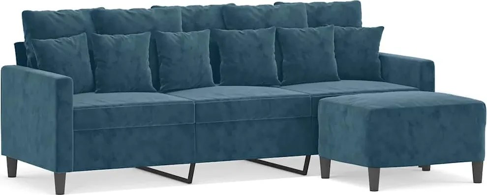 vidaXL 3 személyes kék bársonykanapé lábtartóval 180 cm