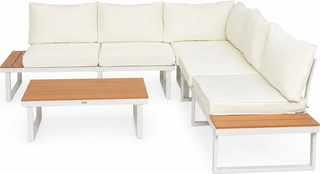 Furnigo Kerti fém szett Malaga - fehér/krémszínű párnák