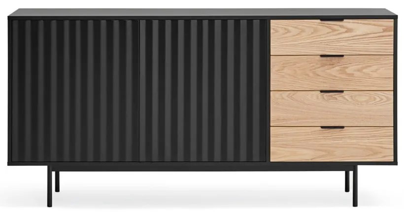 Fekete-natúr színű alacsony komód tölgyfa dekorral 159x80 cm Sierra – Teulat