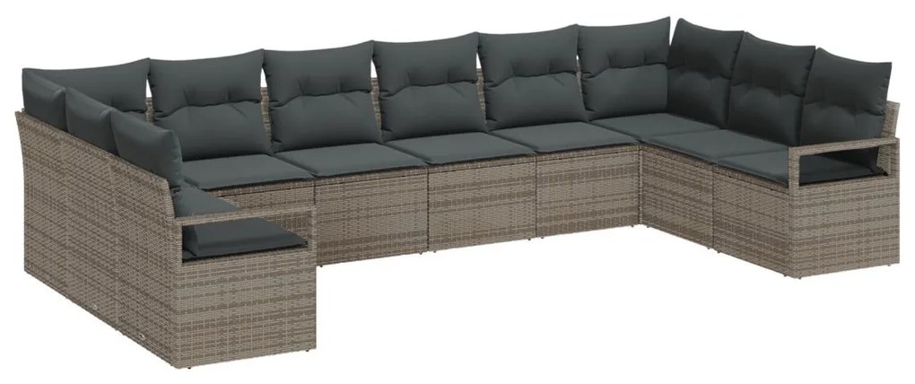 10 darabos kerti kanapé szett párnákkal Szürke Poly Rattan, 2 üléses kerti kanapé párnákkal Szürke Poly Rattan