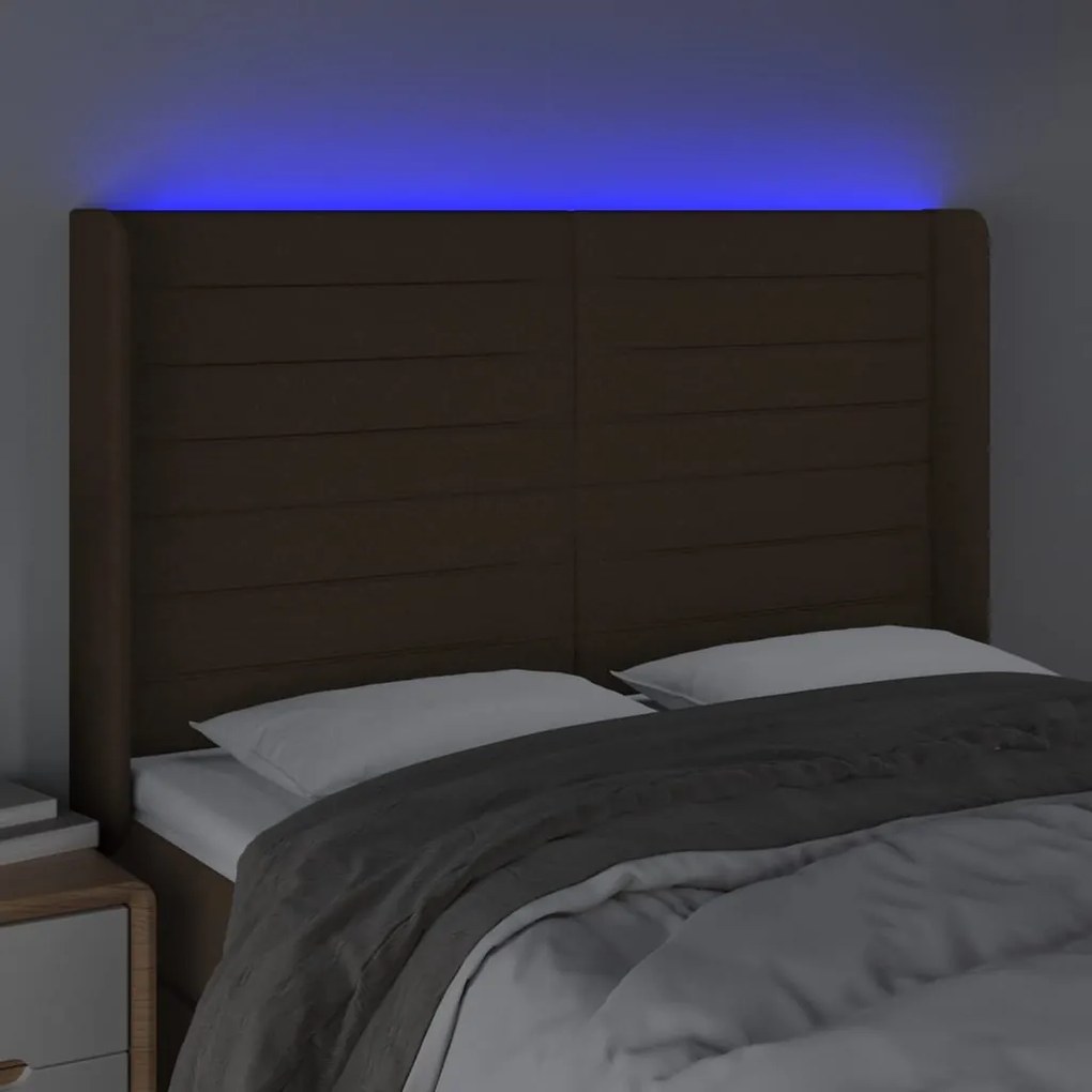 sötétbarna szövet LED-es fejtámla 147x16x118/128 cm
