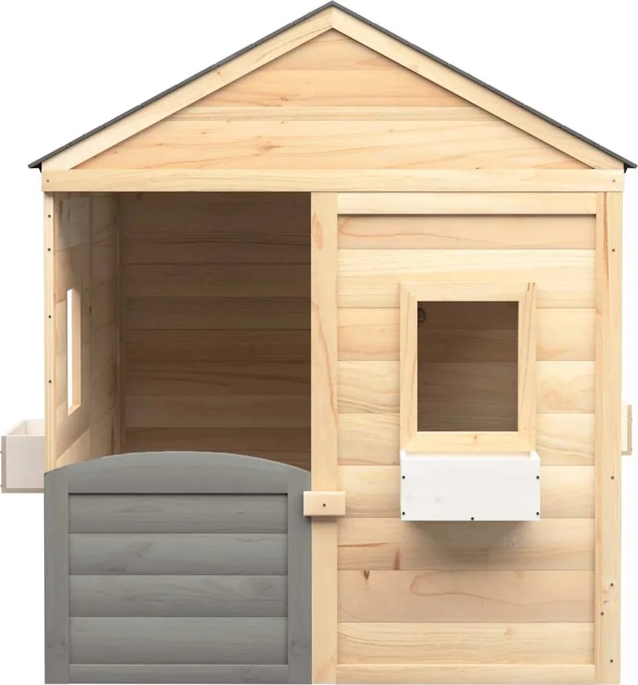 vidaXL tömör fenyőfa játszóház zárható ajtóval és virágcserepekkel