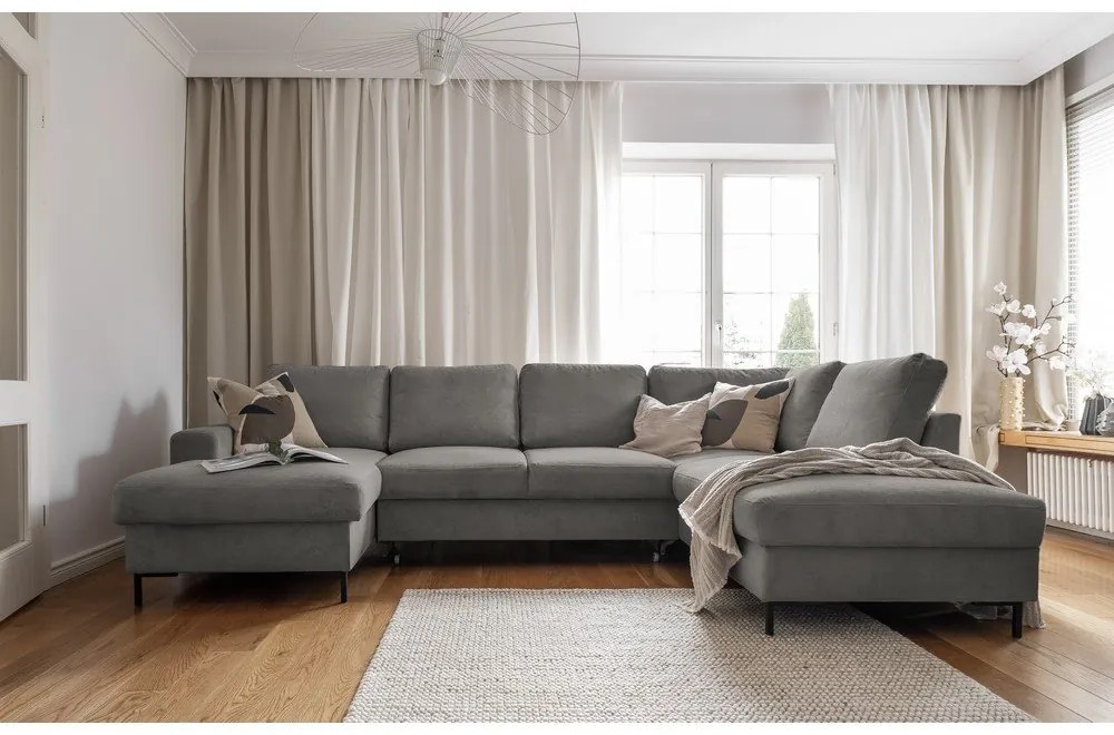 Szürke kordbársony kinyitható sarokkanapé (jobb oldali) Lofty Lilly – Miuform