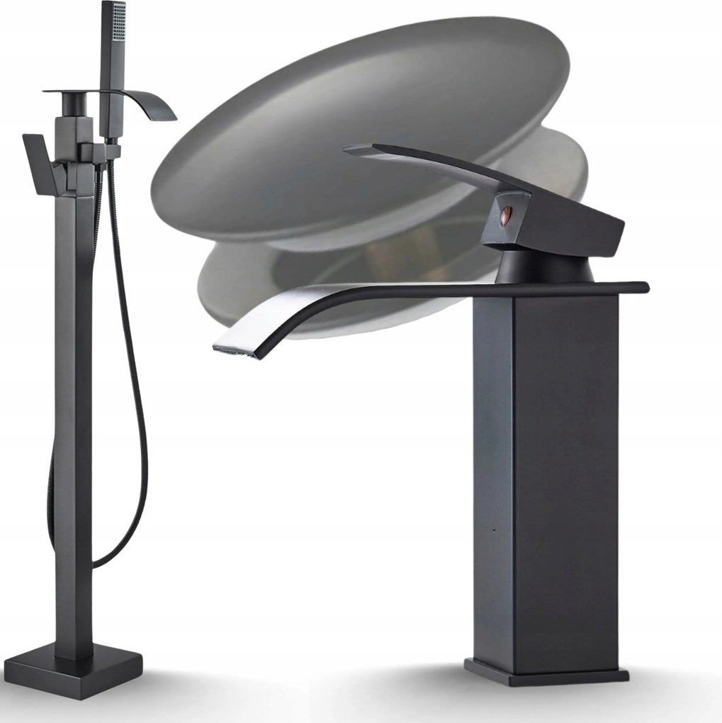 Kád csaptelep Fekete Szabadon álló szett Mosdó csaptelep szett