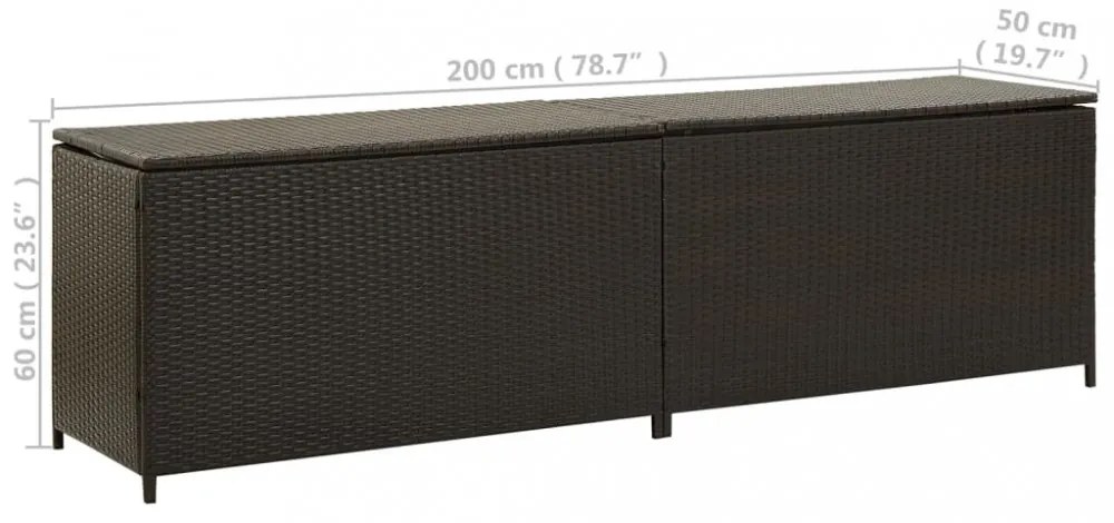 barna polyrattan kerti tárolóláda 200 x 50 x 60 cm