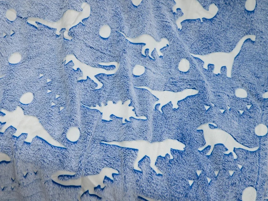 DINO BLUE kék világító mikroflanel takaró 150x200 cm