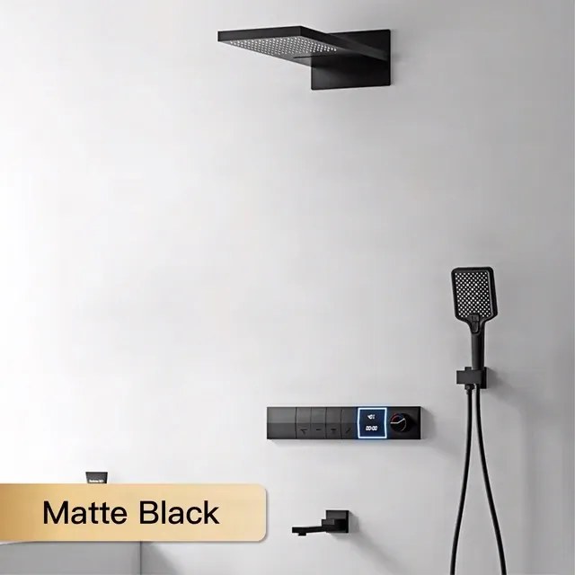 Falba süllyesztett zuhanyrendszer ELITE EDITION BCS1050 LED-kijelzővel, több színváltozatban — Matt fekete — Három kimenetes