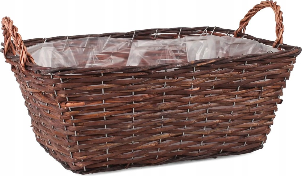 Barna Téglalap Alakú Fonott Kosár Fóliával 42x30x17/24 cm