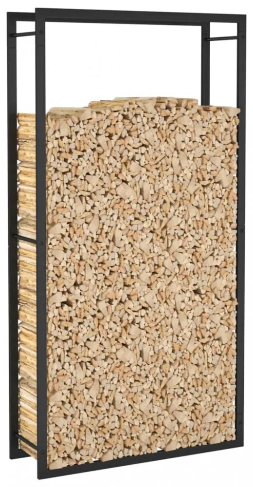 matt fekete acél tűzifatartó 80x28x154 cm