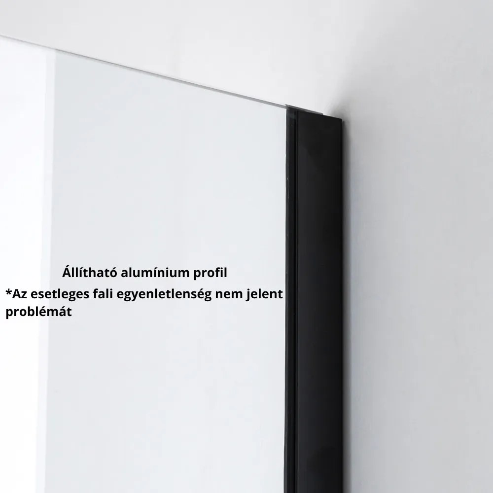 Stuxi Milano Easy Black Walk-in zuhanyfal, 80x200 cm, 8 mm vastag vízlepergető biztonsági üveggel, helytakarékos stabilizátorral