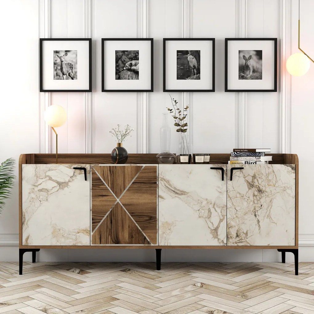 Venedik - Walnut, White Marble