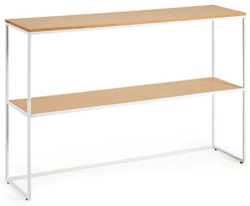 Fehér-natúr színű konzolasztal tölgyfa dekorral 30x120 cm Yoana – Kave Home