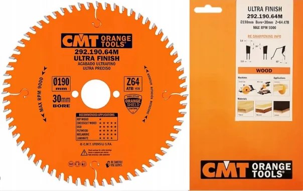 Cmt Süllyesztőfűrész tárcsa 190x20x2,6/1,6/64z 292.190.64M