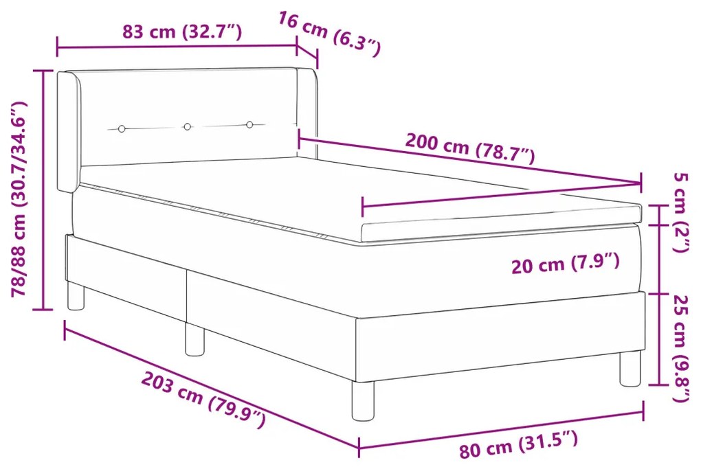 Boxspring ágy matrac 80 x 200 cm, taupe színű, szövet