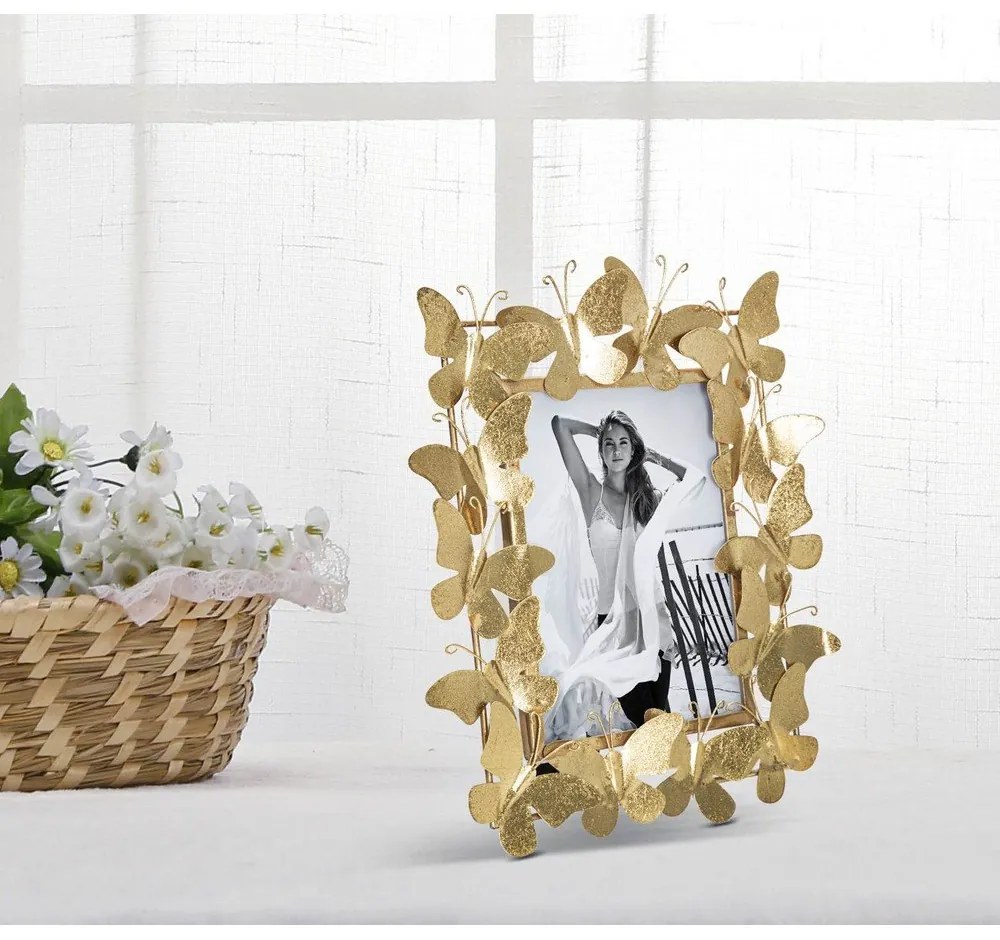 Aranyszínű fém álló képkeret 28x30,5 cm Butterfly – Mauro Ferretti
