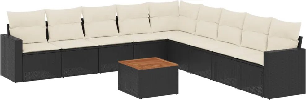 vidaXL 10 részes fekete polyrattan kerti ülőgarnitúra párnákkal