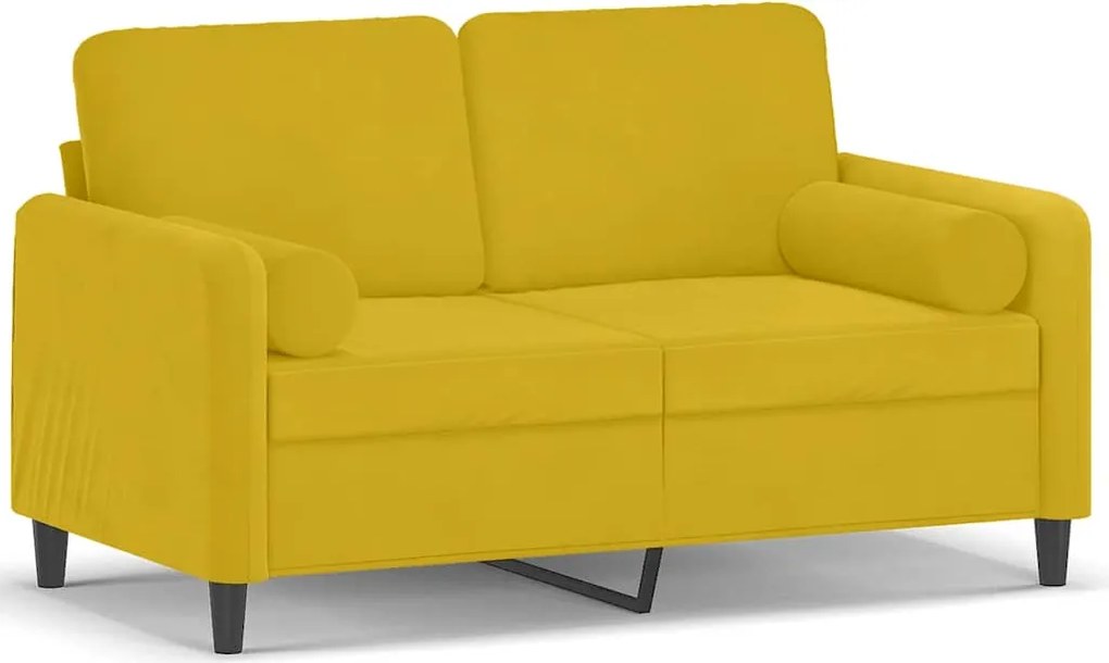 vidaXL 2 személyes sárga bársony kanapé díszpárnákkal 120 cm