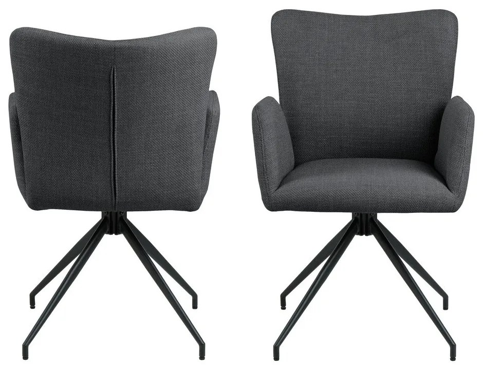 Sötétszürke kárpitozott karfás étkezőfotel szett 2 db-os Laura – Actona