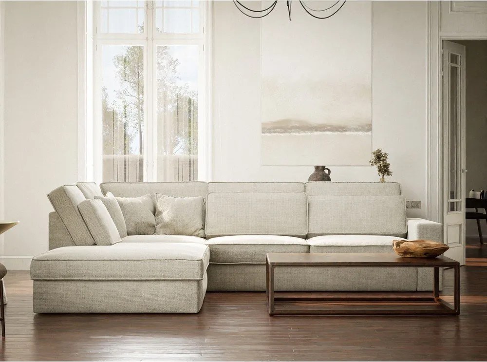 Szürkésbézs zsenília sarokkanapé (bal oldali-L alakú) Kirou – Maison de Rêve