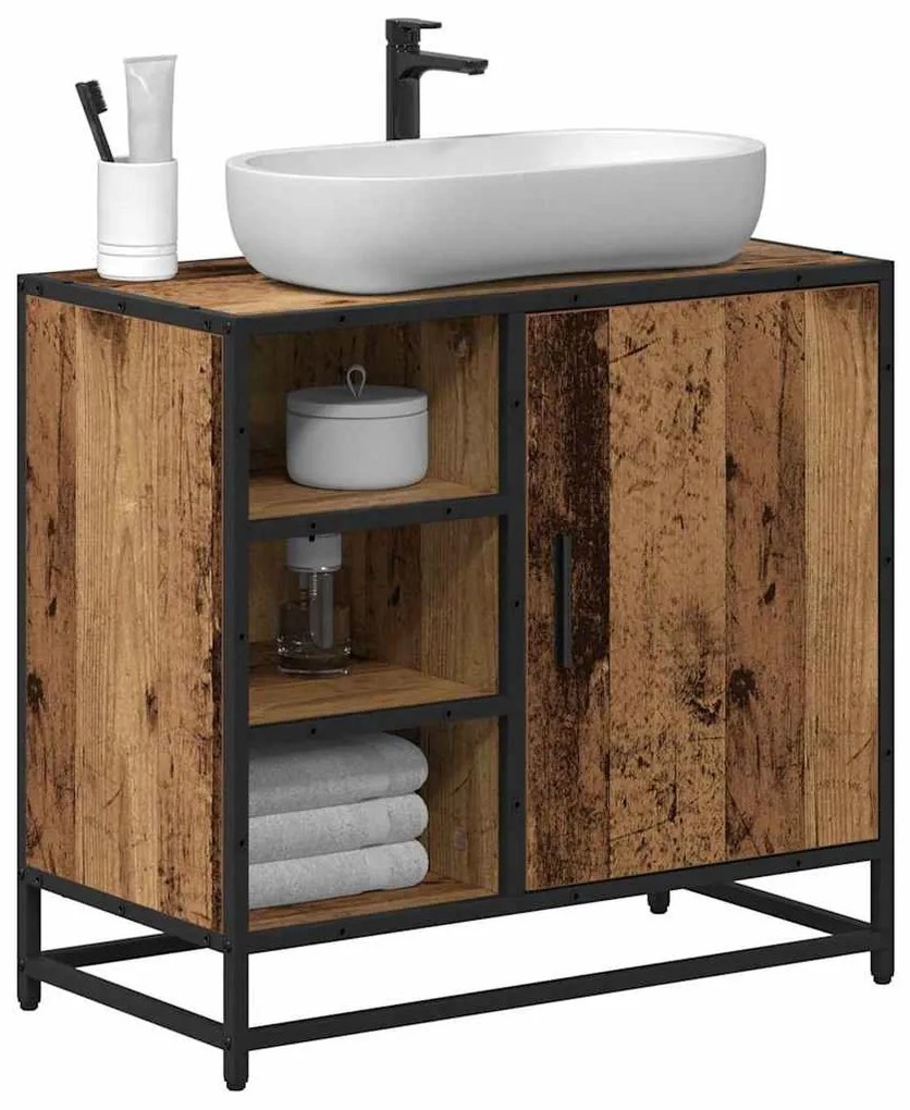 vidaXL Fürdőszoba Székény polcokkal Öreg fa 65 x 33 x 60 cm Faanyag